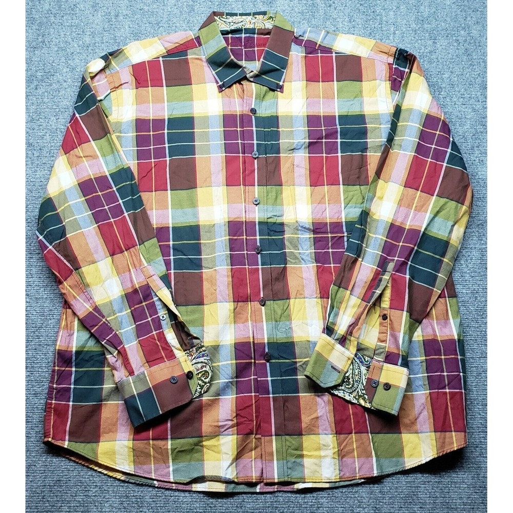 Alan Flusser Shirt Mens Size 2XL Multicolor Plaid Cotton Long Sleeve Button Up